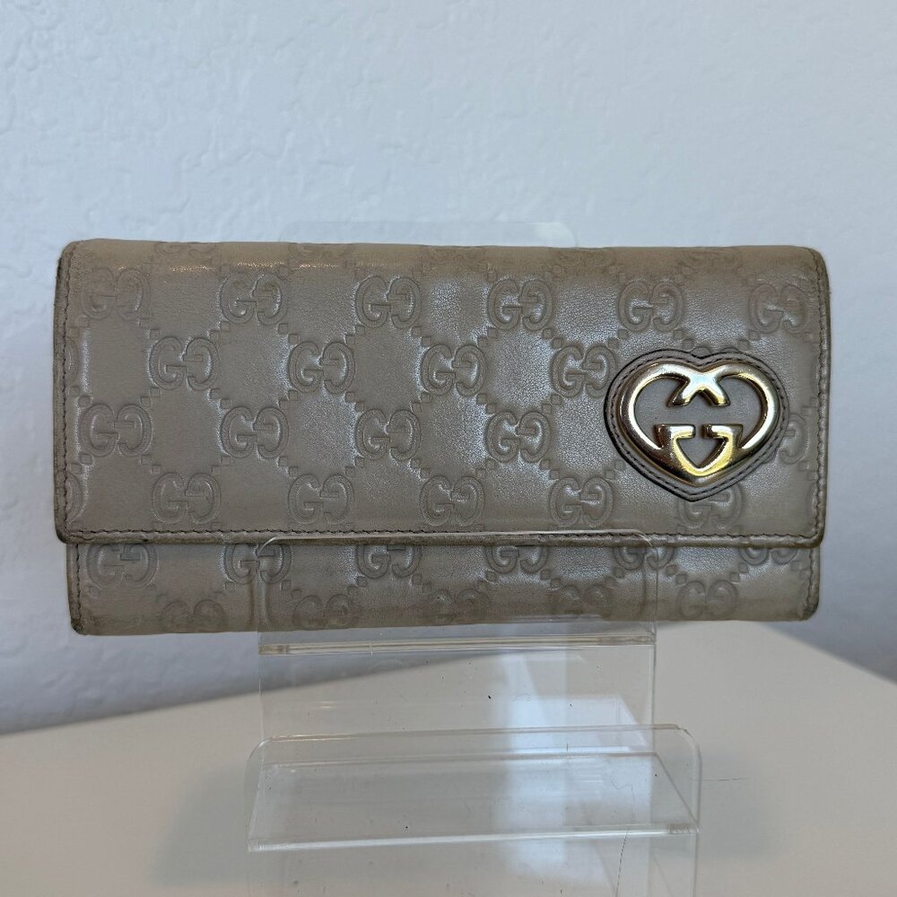 Gucci Guccissima Lovely Heart Tan Continental Wallet